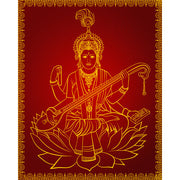 Veena Saraswati Grace glass film pattern in deep red and gold, full design view